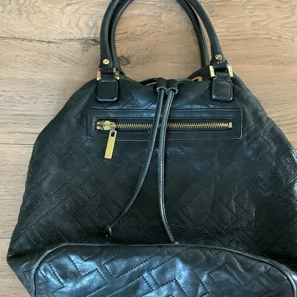 Tory Burch black buttery leather backpack 14" wide by 13" tall